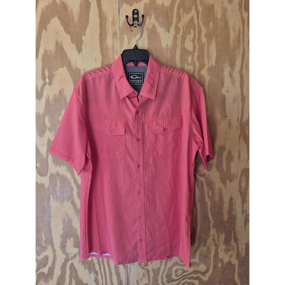 Drake Weekender Shirt Mens Medium Button Short Sleeve Checked Coral $64 MSRP NWT - Picture 6 of 8
